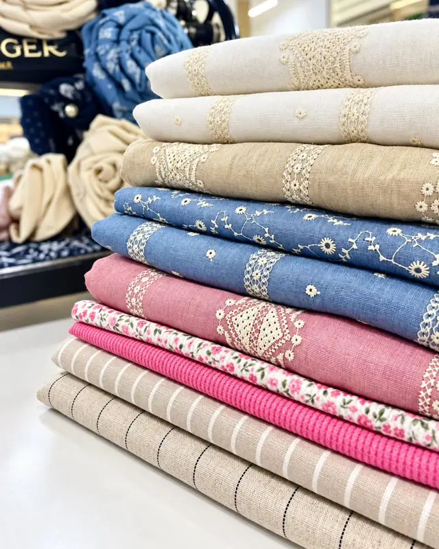 Selección de Tania: linos bordados, estampado floral, textura fucsia y rayas sobre lino
